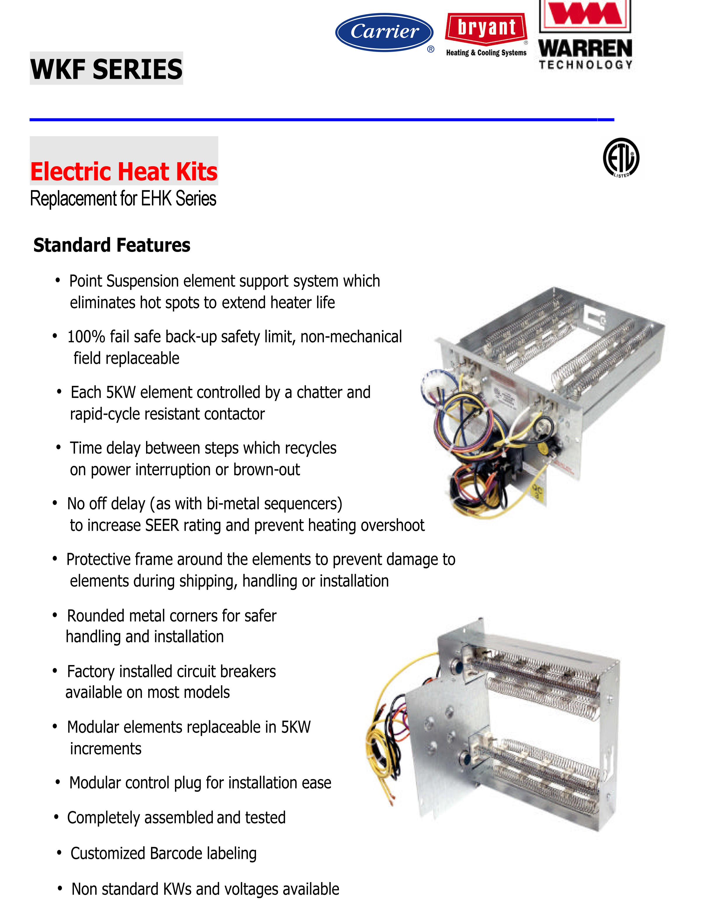 20kW breakered heat strip for Carrier/Bryant/Payne air handlers, WKF2002B (4009)(F)